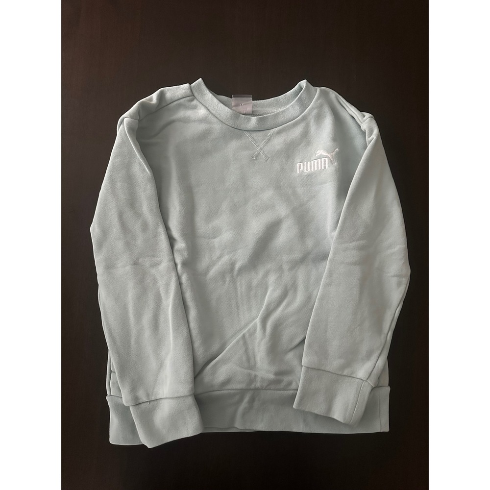 Puma Girls Crewneck Sweatshirt Light Blue Logo Fleece Pullover Size S 7-8